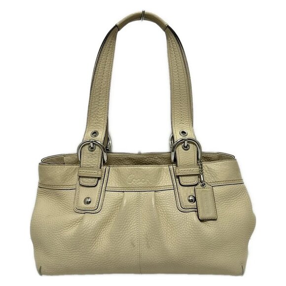 Auth COACH Soho Pleated Tote F13732 Cream Leather - Tote Bag - Picture 1 of 8